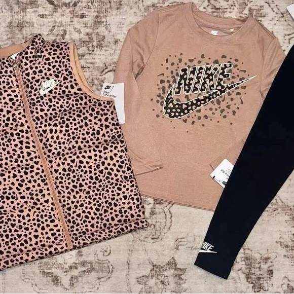 Nike Pink Leopard Vest and Black Leggings Set